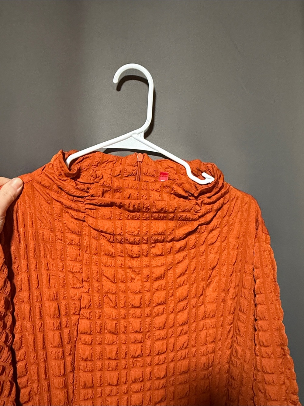 Women's Orange Textured Long Sleeve Dress - Picture 2 of 7